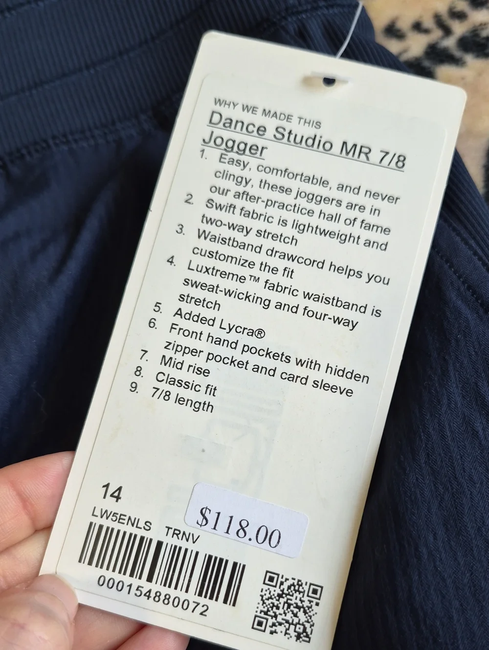 Lululemon Dance Studio Mid Rise 7/8 Jogger Navy Size 14 NWT